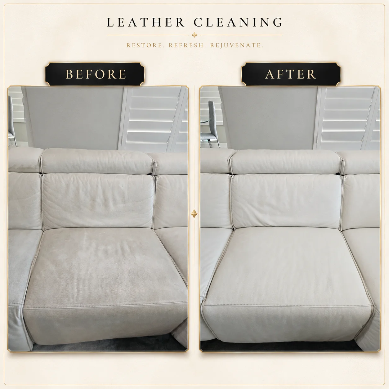 Restored leather seating with refined finish